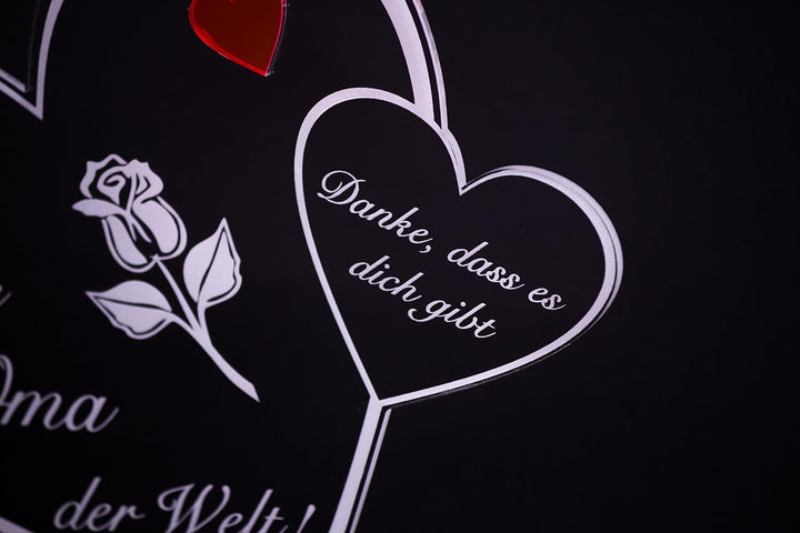 Acryl Schild in Herz Form Für die Beste Oma der Welt die perfekte Geschenkidee, mit Lasergravur, Ges