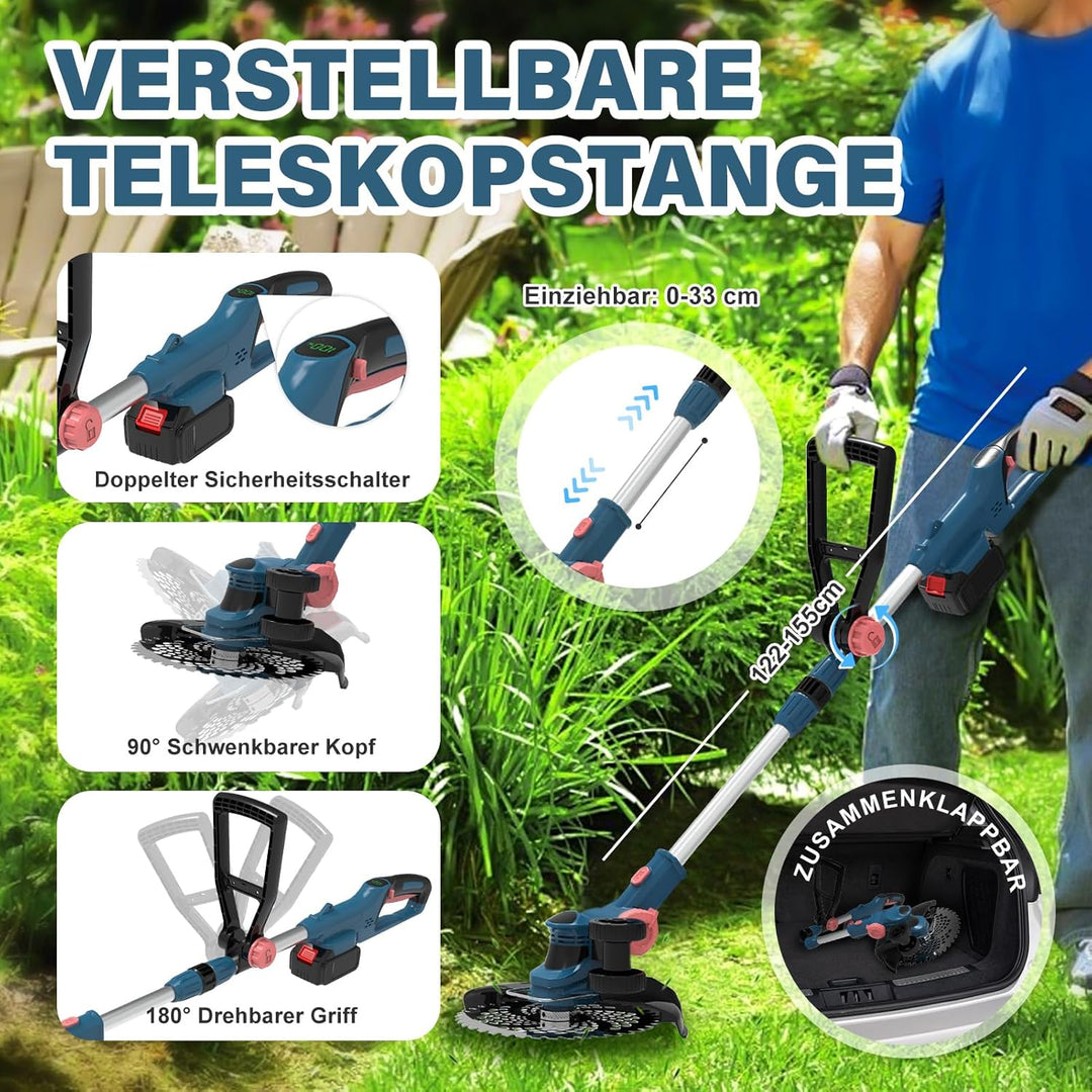 Rasentrimmer mit Akku für Makita Akkus, 2 in 1 Rasentrimmer/Kantenschneider, 21V Freischneider Akku