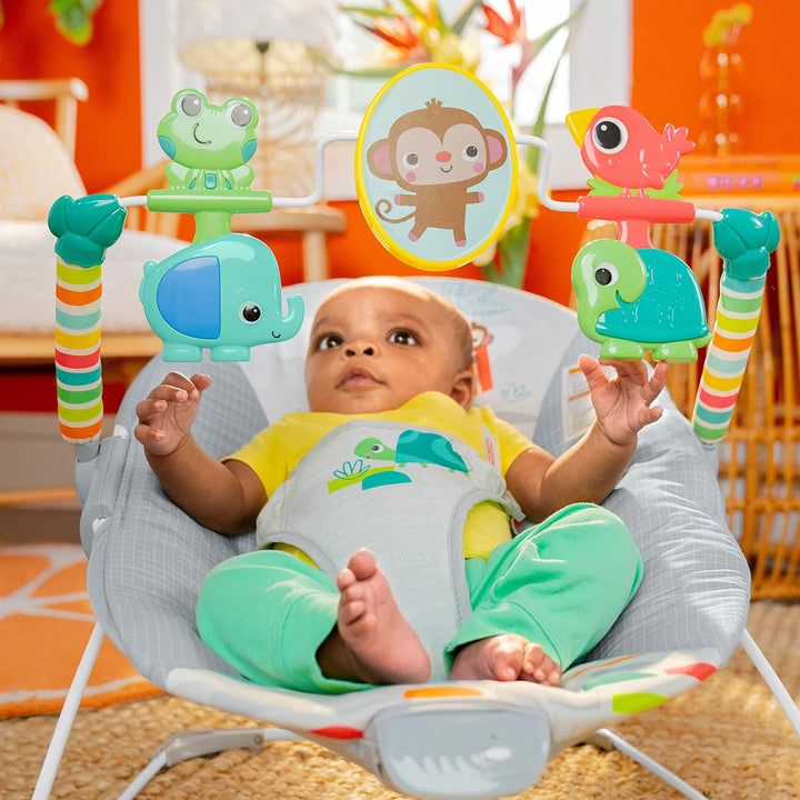 Bright Starts - Playful Paradise, Bequeme Babywippe mit beruhigender Vibration und Spielzeug, Unisex