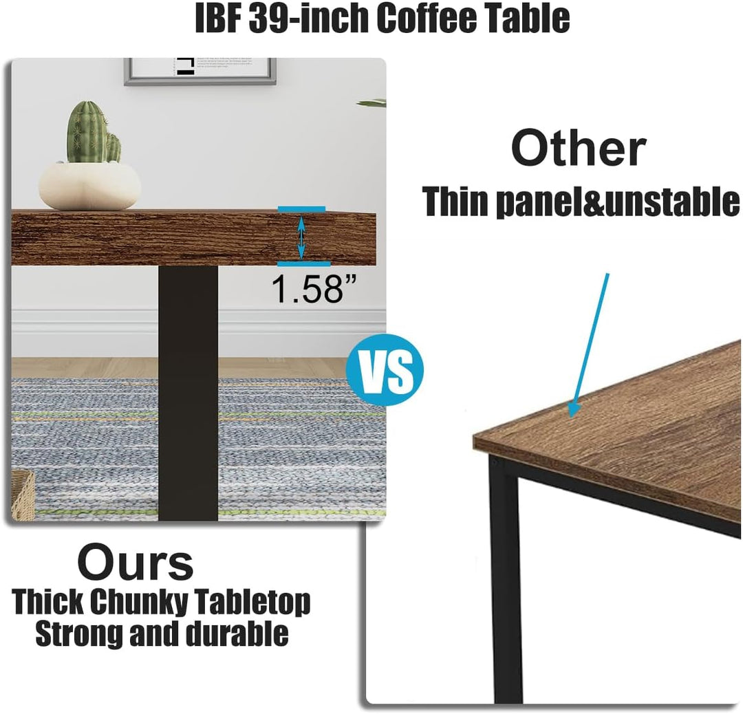 IBF Rustikaler Braun Couchtisch, Industrieller Schlichter Wohnzimmertisch, moderner minimalistischer