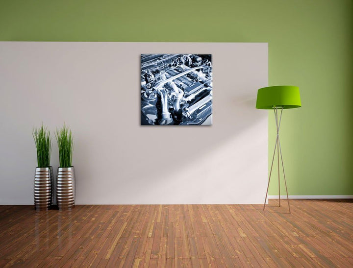 Pixxprint Spektakulärer Motorblock 70x70cm Leinwandbild Wandbild Kunstdruck, 70x70