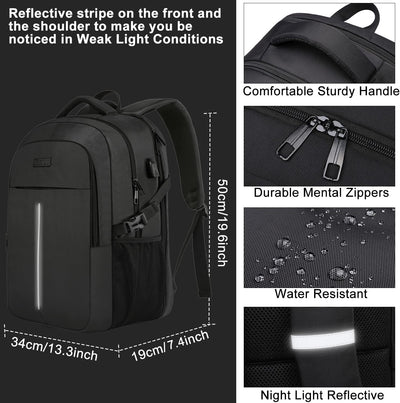 Gross Herren Laptop Rucksack 17 Zoll Laptoptasche für Schule Arbeit mit USB Ladeanschluss Wasserdich