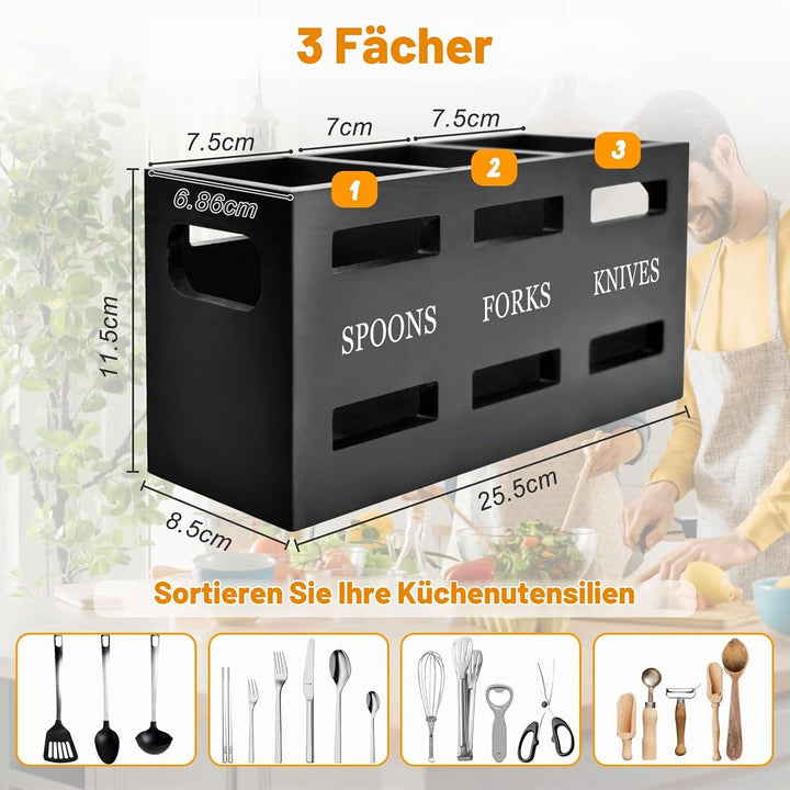 Yiomxhi Küchenutensilienhalter für Arbeitsplatte, Grosse 3 Fächer Besteckhalter Besteckständer aus H