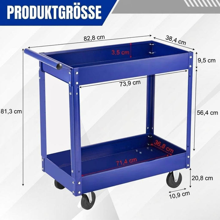 Werkzeugwagen Rollbar 2 Ebenen, Bis 150 kg Belastbar, Metall Werkstattwagen Mit Rollen, Schwerlast S