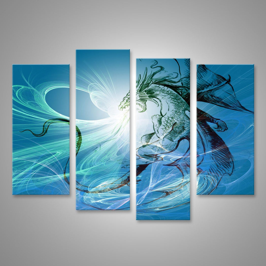 Bild auf Leinwand Bild eines Drachens. Wandbild Poster Leinwandbild 130x80 4-teilig, 130x80 4-teilig