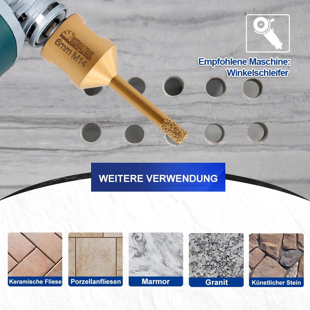 SHDIATOOL Diamant-bohrkrone Durchmesser 6mm Diamanthöhe 10MM für Porzellan Fliese Granit Marmor Troc