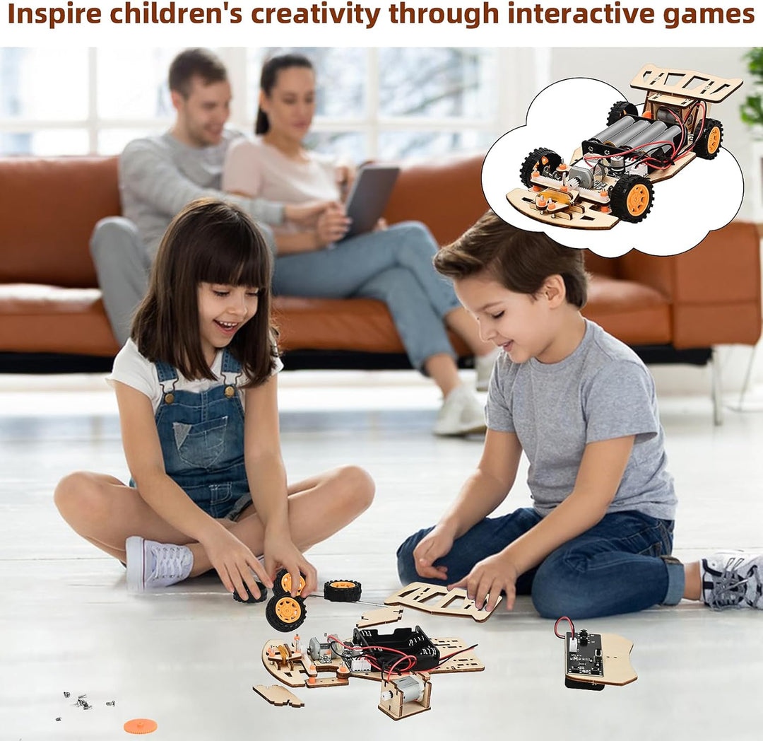 3D Holzpuzzle für Kinder, ferngesteuertes Auto mit Self-Centering Steering - Holzbauset zum Basteln