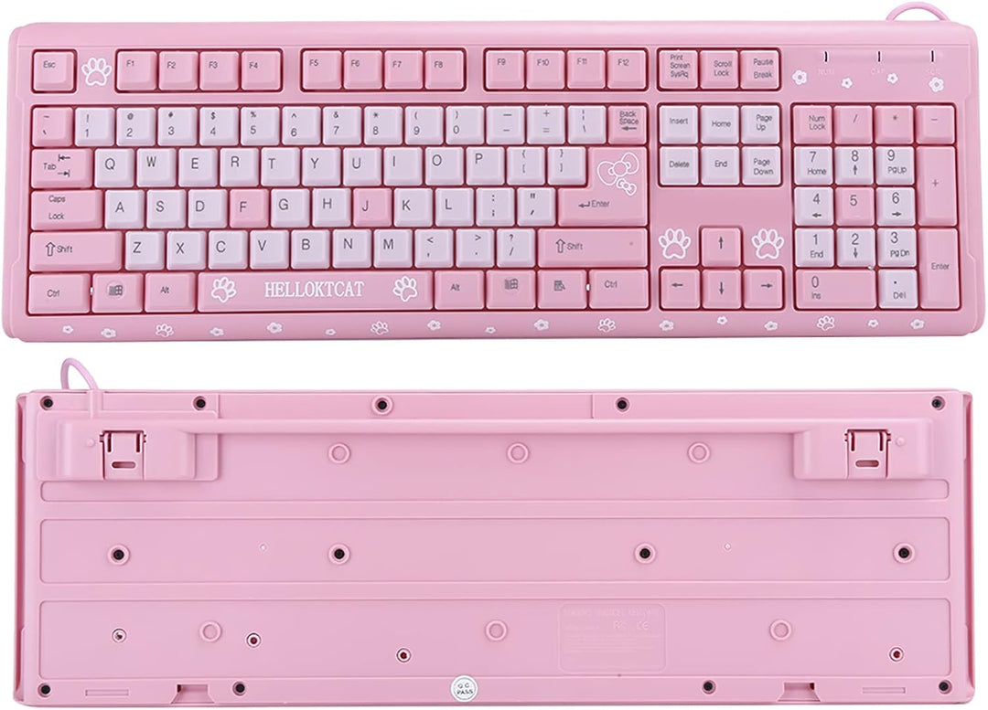 Annadue Rosa Tastatur, USB kabelgebunden Gaming Tastatur, 104 Tasten Ultradünne Computer Tastatur fü