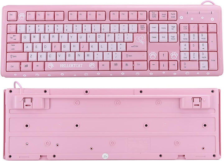 Annadue Rosa Tastatur, USB kabelgebunden Gaming Tastatur, 104 Tasten Ultradünne Computer Tastatur fü