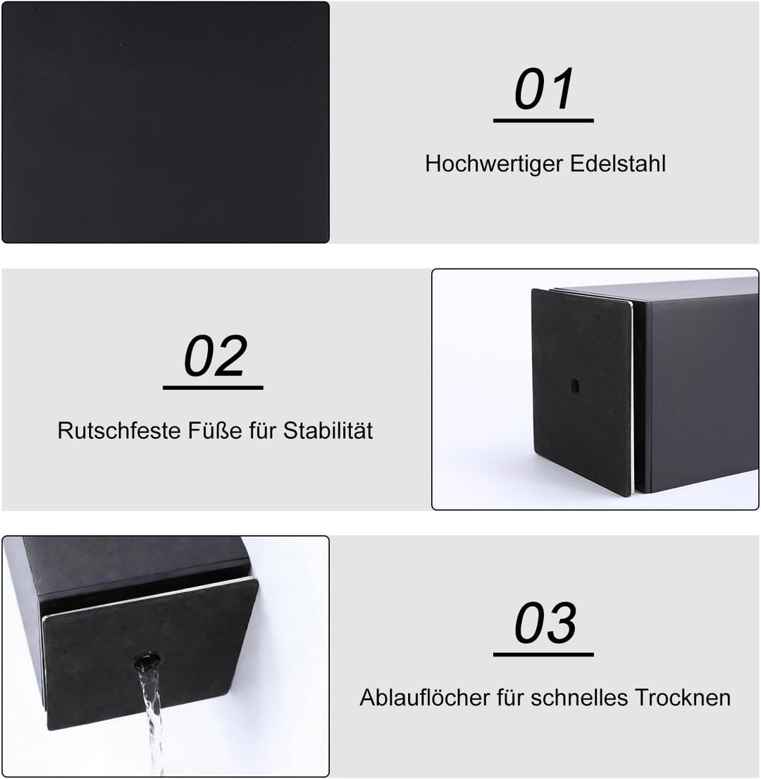 Magnetischer Messerblock aus Schwarz, 360° Drehbar, Universeller Messerhalter mit Vierseitigen Ultra
