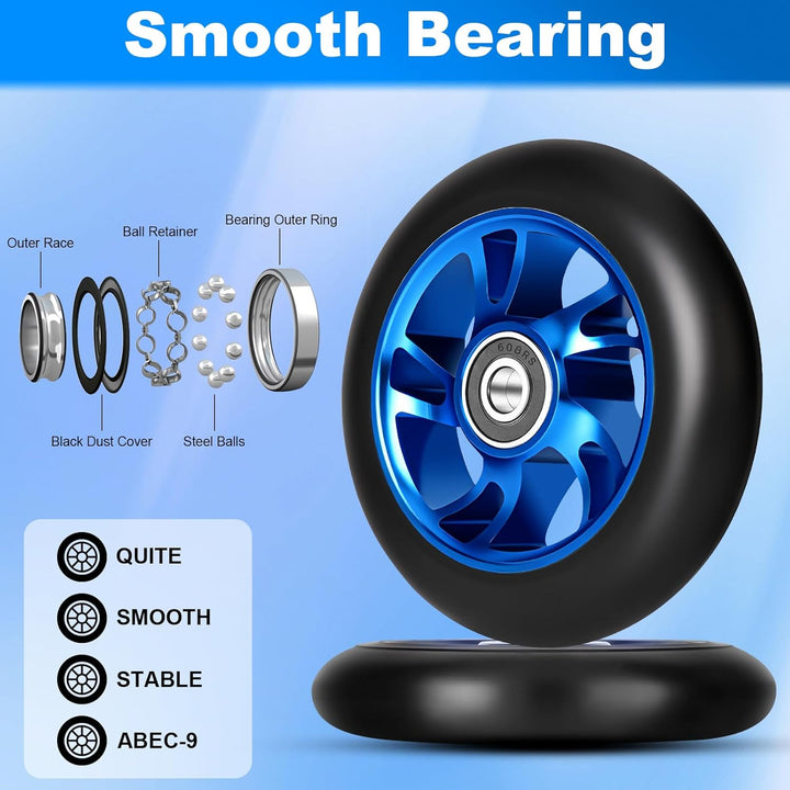100mm Stunt Scooter Rollen Roller Reifen, 2 Stück Scooter Ersatzräder mit ABEC-9 Lagern, Härtegrad 8