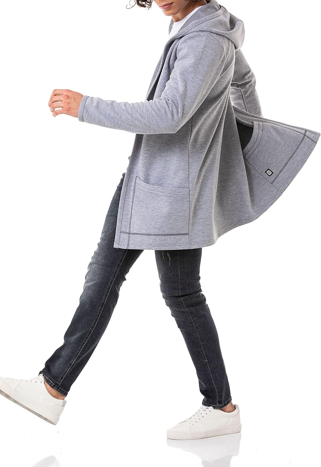Red Bridge Herren Cardigan Sweater-Jacke Long Cut mit Kapuze M Grau, M Grau