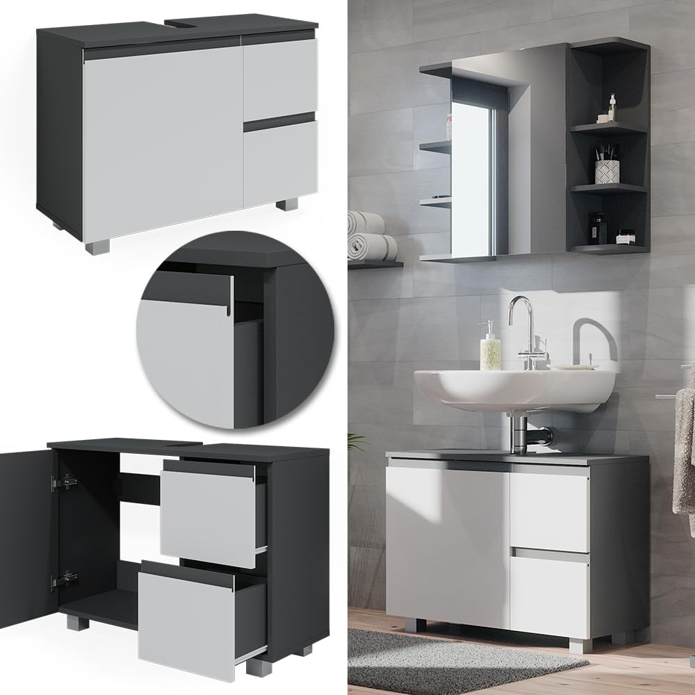 Vicco Waschbeckenunterschrank J-Shape, Weiss/Anthrazit, 80 x 60.8 cm, Weiss