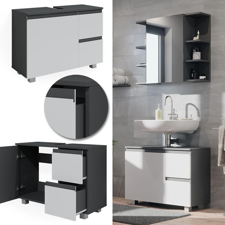 Vicco Waschbeckenunterschrank J-Shape, Weiss/Anthrazit, 80 x 60.8 cm, Weiss