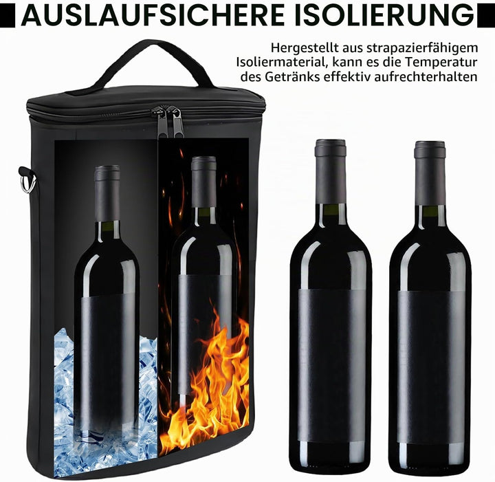Flaschenkühler Faltbar Kühlmanschette: WANDGU 2 Flasche Insulated Kühltasche, Isolierter Weinbeutel,