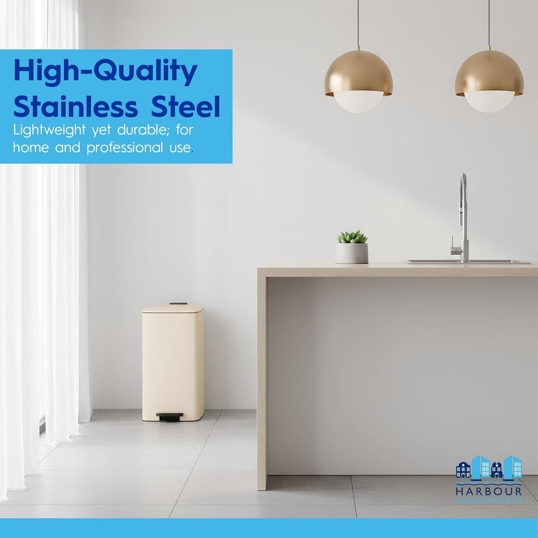 Harbour Housewares 30L Edelstahl Treteimer Weiss Square Küchenmülleimer | 30L quadratischer Edelstah
