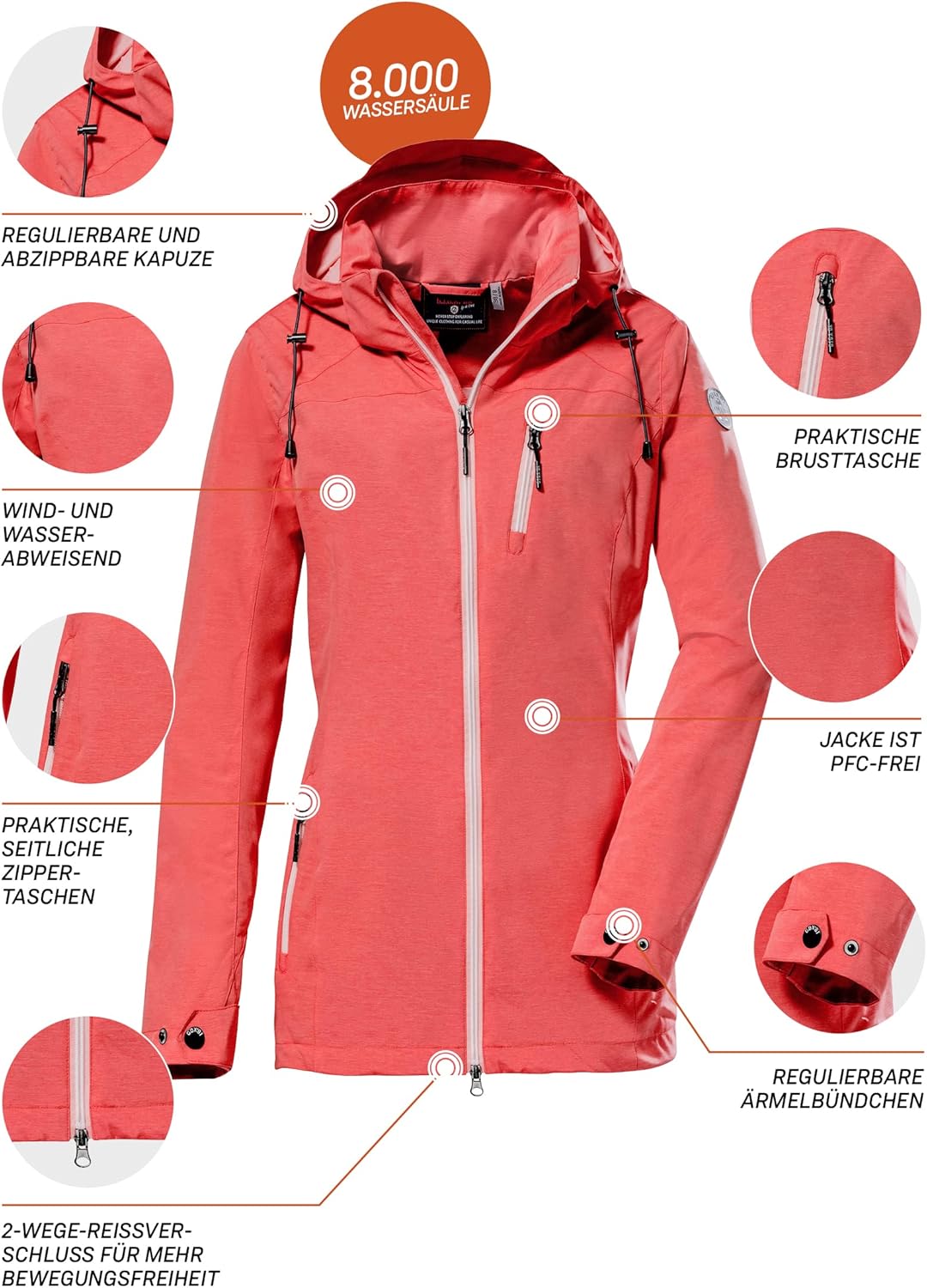 G.I.G.A. DX Damen Gs 31 Wmn Jckt Funktionsjacke/Outdoorjacke mit abzippbarer Kapuze 36 dunkelkoralle