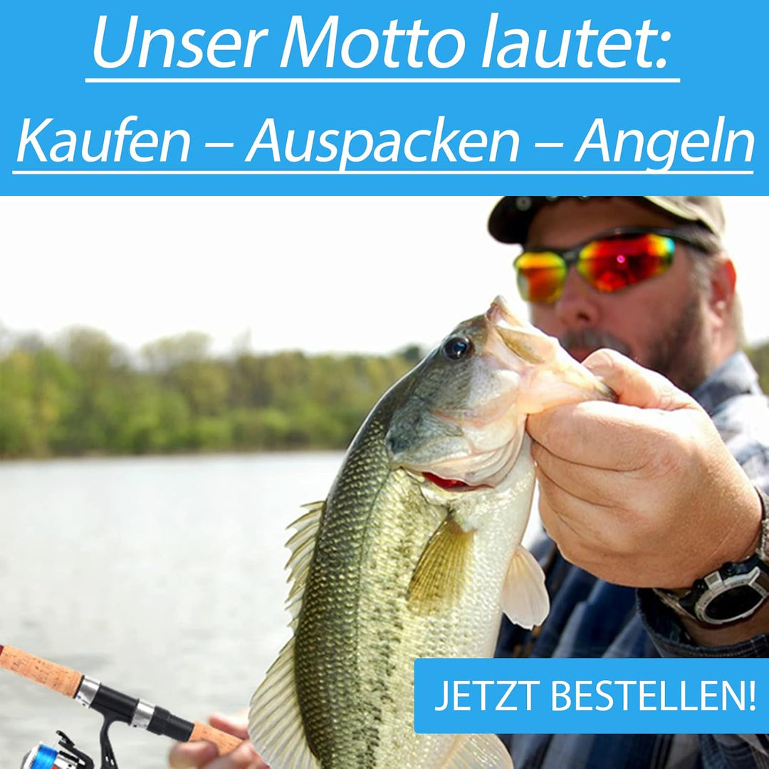 Q-Tac - Angelset Hecht/Zander mit Kescher [Angelfertig montiert & Angelrolle bespult], Angel Set kom