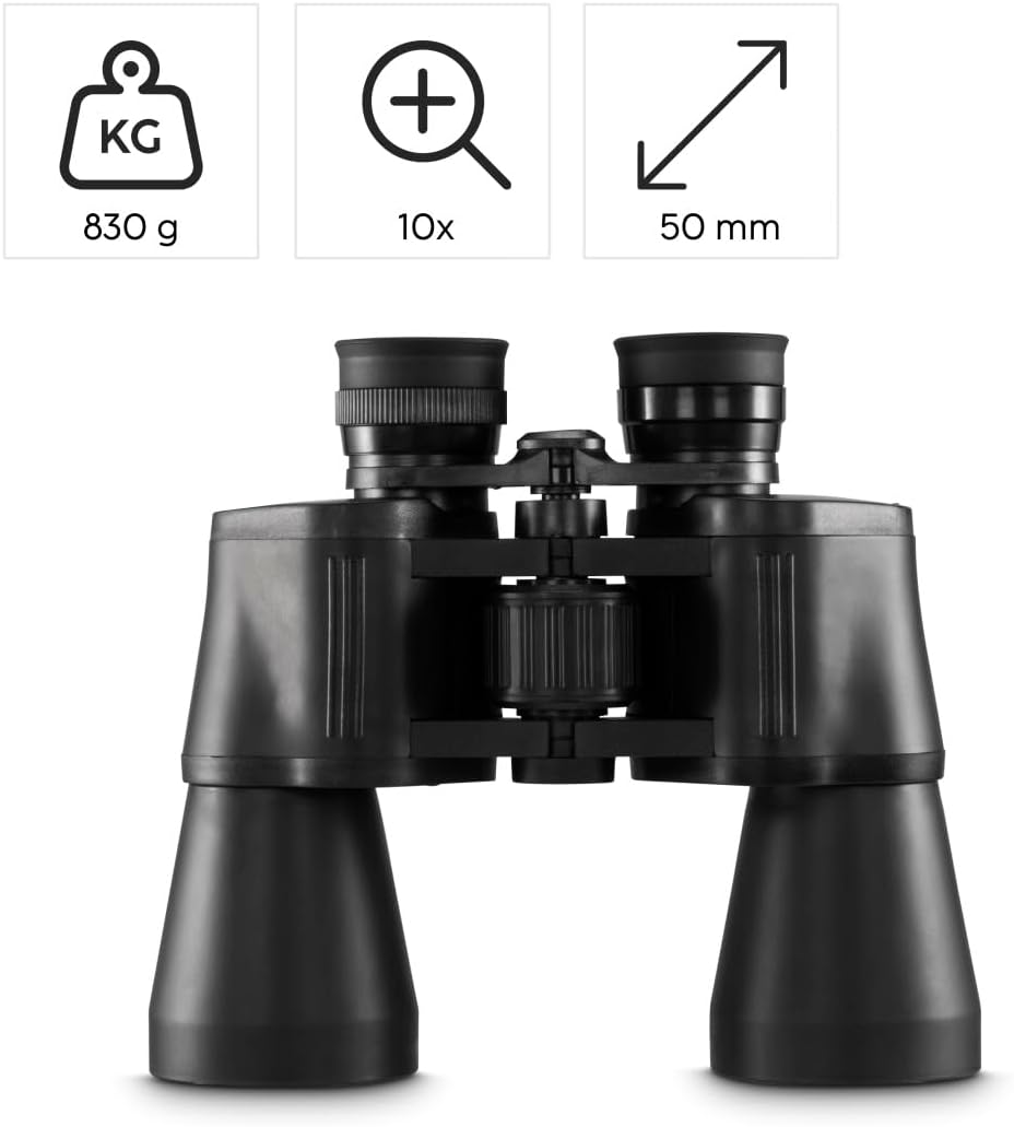 Hama Kompaktes Fernglas 10x50 für scharfe Weitsicht, 10-fach Vergrösserung, Objektivdurchmesser 50 m