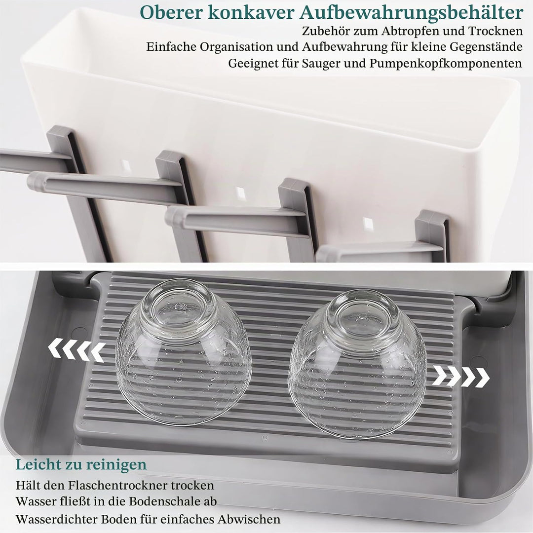 Trockenständer Babyflaschen mit Abtropfmatte 12 Haken Flaschentrockner mit Abtropfschale für Arbeits
