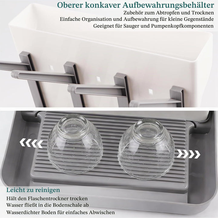 Trockenständer Babyflaschen mit Abtropfmatte 12 Haken Flaschentrockner mit Abtropfschale für Arbeits
