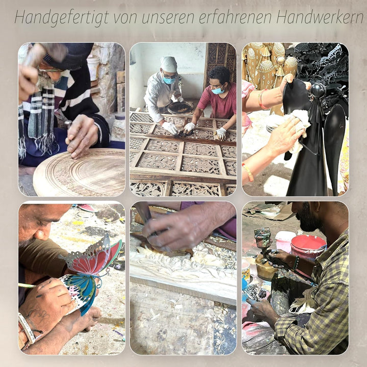 iAnanas Kleiner rustikaler Couchtisch – Handgefertigter Beistelltisch aus Mangoholz mit weiss getünc