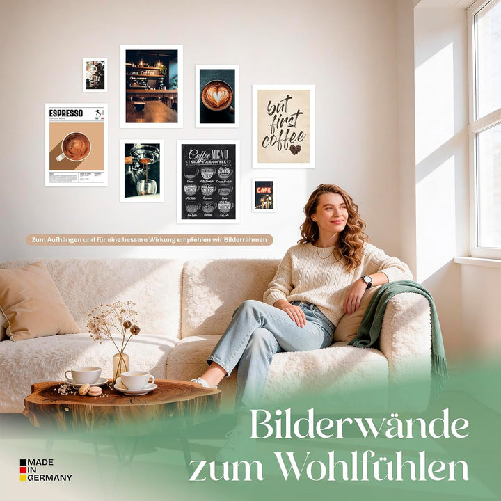 ARTFAVES® Poster Set - COFFEE LOVE | Wanddeko Wohnzimmer & Küche & Esszimmer | 8 moderne Wandbilder