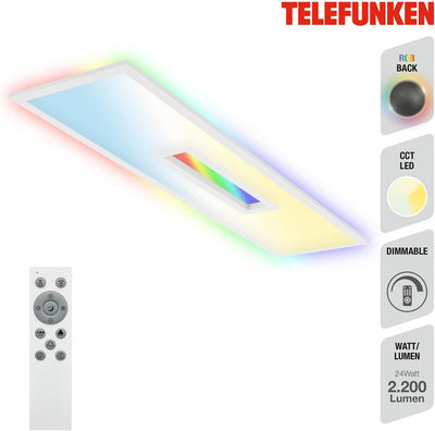 Telefunken - LED Panel, LED Deckenleuchte, Deckenlampe dimmbar, inkl. Fernbedienung, RGB-Innenbereic