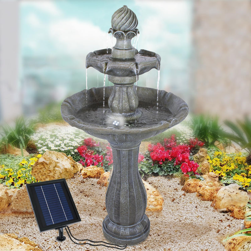 Solar Gartenbrunnen Brunnen Solarbrunnen Klassik-Garten mit Li-Ion-Akku & LED-Licht, Zierbrunnen Was