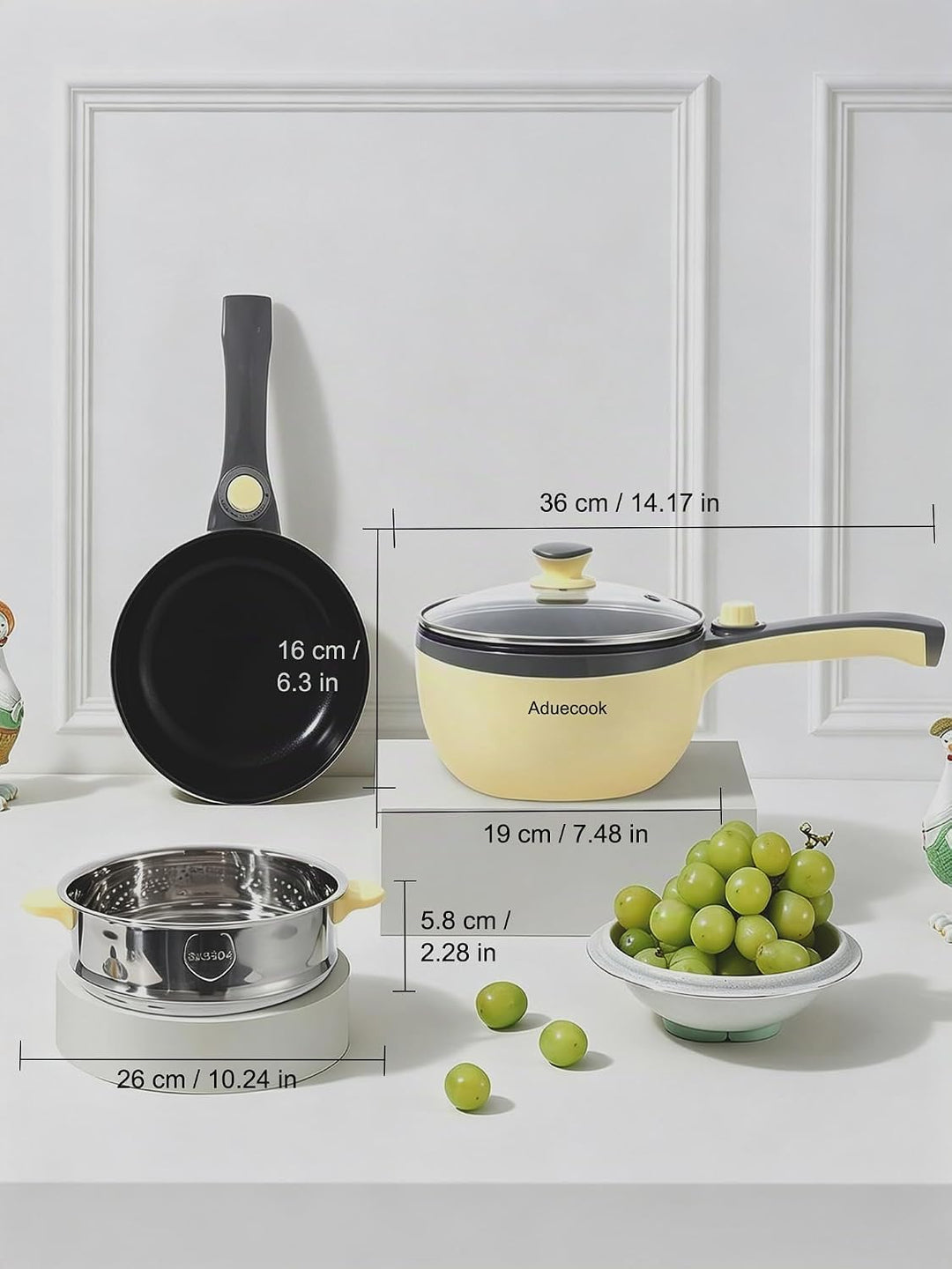 Audecook Elektrische Bratpfanne, Hot Pot Topf 20cm, Antihaft Mini elektropfanne mit Dampfgarer, Mult