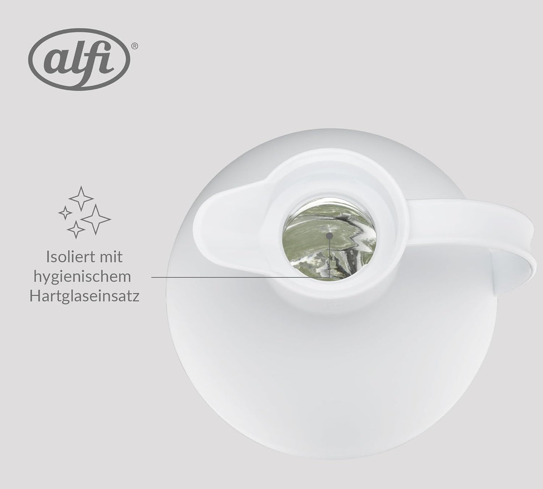 alfi KUGEL 0,94l, coconut white mat, Kunststoff-Isolierkanne mit hygienischem Hartglaseinsatz, Drehv