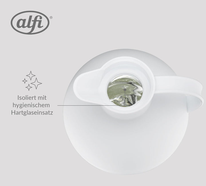 alfi KUGEL 0,94l, coconut white mat, Kunststoff-Isolierkanne mit hygienischem Hartglaseinsatz, Drehv