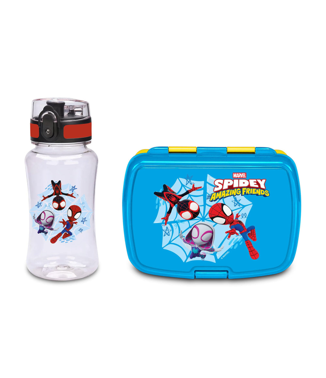 Seven Set Brotdose + Trinkflasche Spiderman, mit Trennwand, 460 ml, auslaufsicher, leicht zu öffnen,