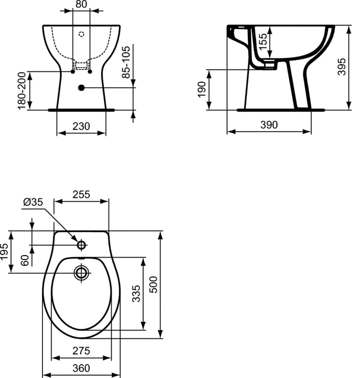 Ideal Standard - Eurovit Bodenbidet für freistehende Wandmontage, weiss