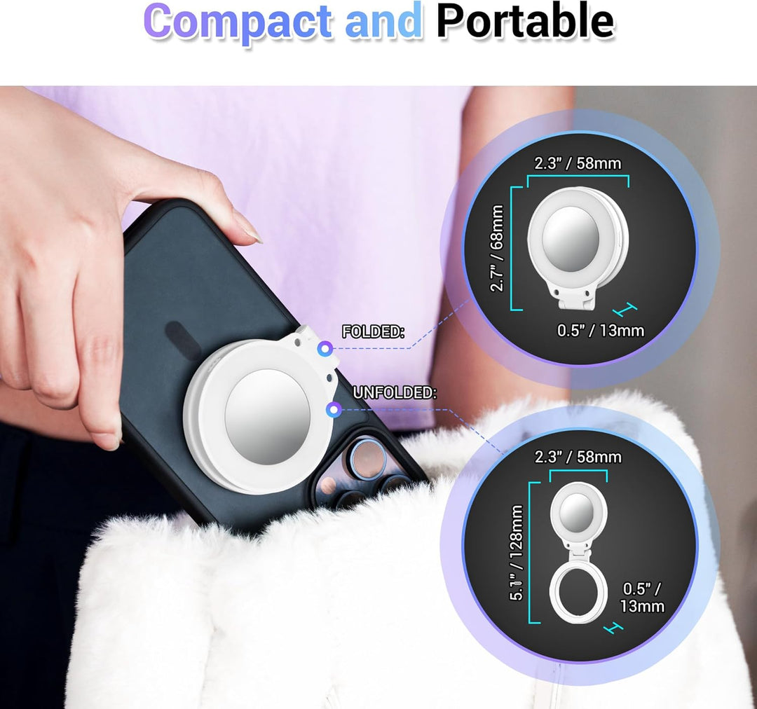 JJC Magnetisches LED-Selfie-Ringlicht Handy Selfie Mirror mit 3 Helligkeitseinstellungen – rastet au