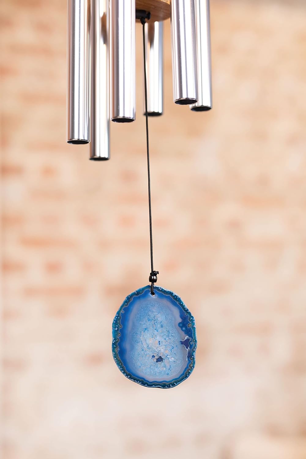 Sonic Energy Blue Agate Meditation Chime – Windspiel mit Achat Stein und 6 Klangstäben (432 Hz) – fü