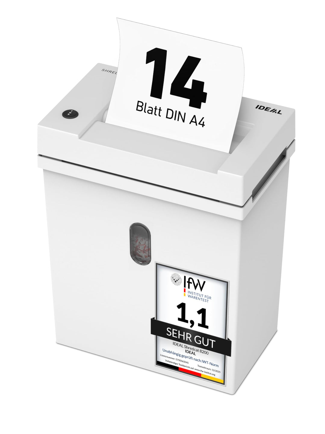 IDEAL Shredcat 8200 CC – Aktenvernichter mit Partikelschnitt (4×40 mm, P-4), bis zu 14 Blatt, hochwe