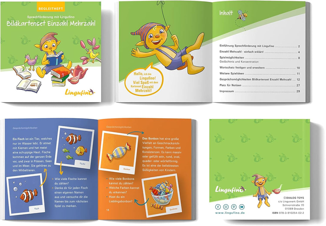 DIALOG TOYS Bildkarten zur Sprachförderung mit Lingufino - Bildkarten Set Bundle Reime, Verben, Einz