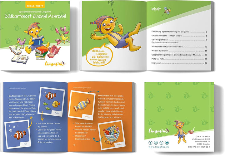 DIALOG TOYS Bildkarten zur Sprachförderung mit Lingufino - Bildkarten Set Bundle Reime, Verben, Einz