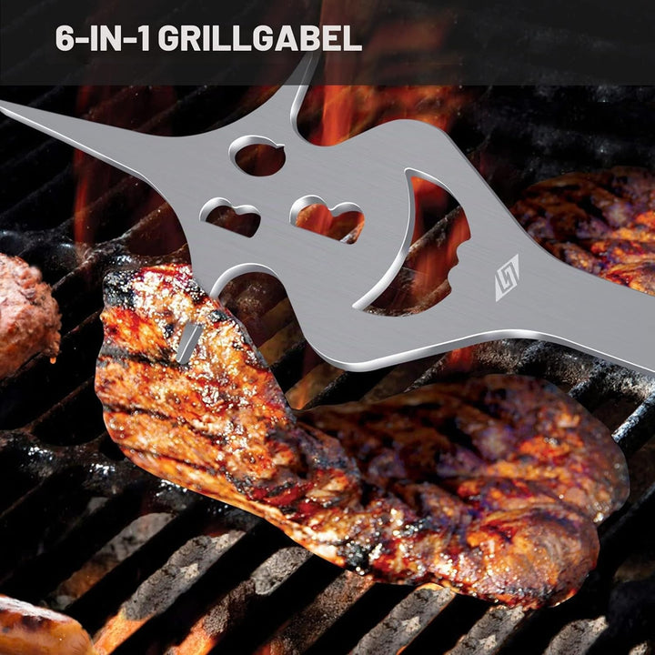 STEVEN-BULL S Grillbesteck-Set 3-TLG. Extra Langes Grillwerkzeug, Edelstahl Holzgriff, Grillzubehör