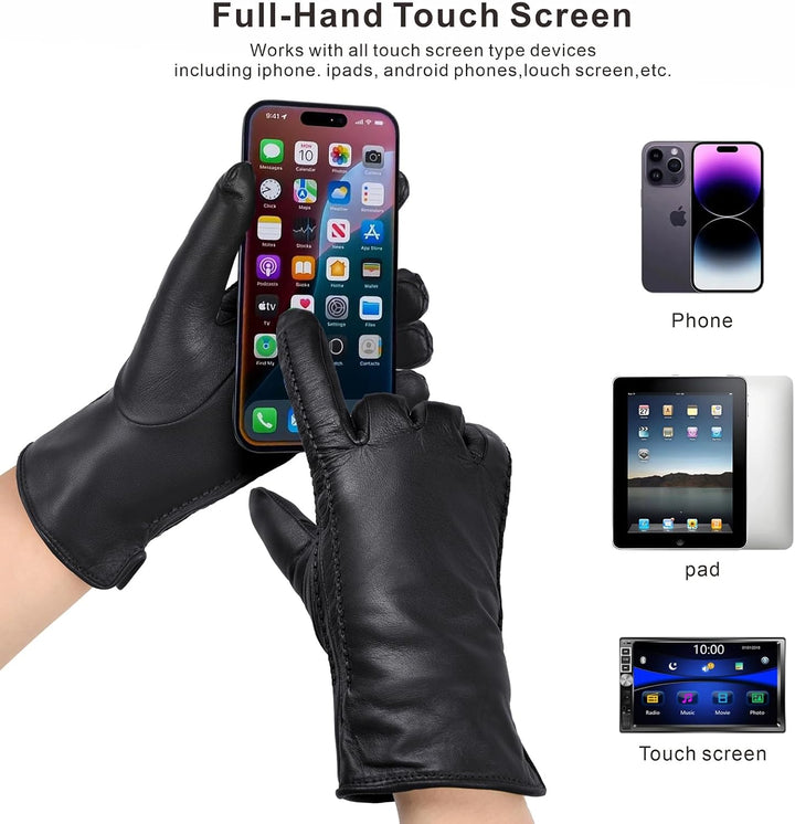 Harssidanzar Damen Winter Warmes Futter Lammfell Leder Handschuhe Touchscreen Texting Warme Fahrhand