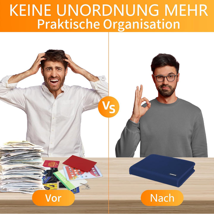 JUNDUN Fächermappe - Dokumentenmappe a4 mit mehreren Fächern - Feuerfest Dokumententasche mit Reissv