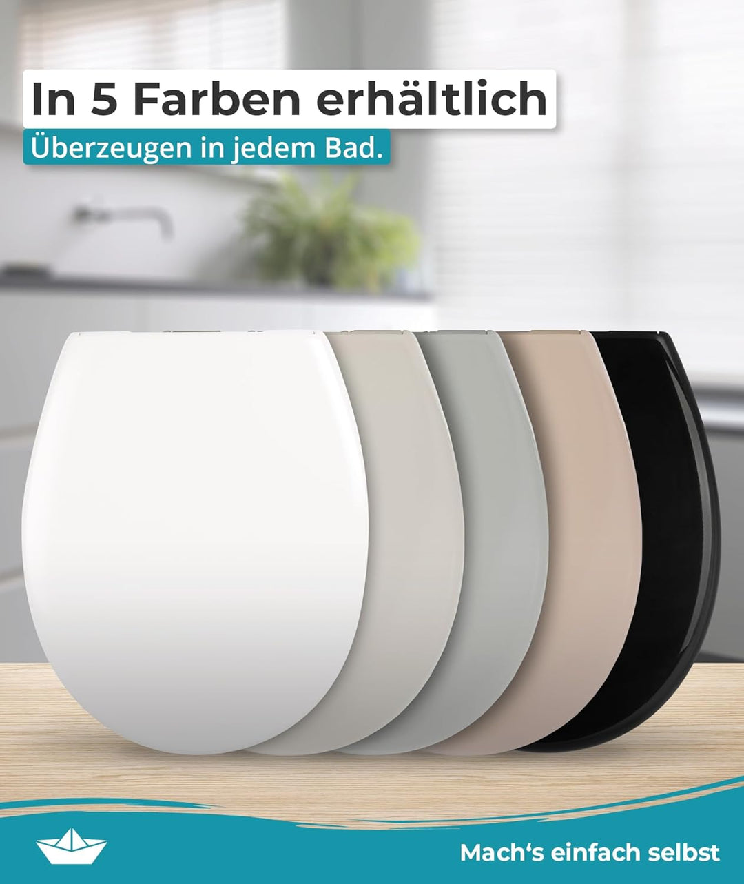 Calmwaters® Premium WC Sitz einfache Montage, Toilettendeckel bis 250 kg, Made in EU, aus antibakter