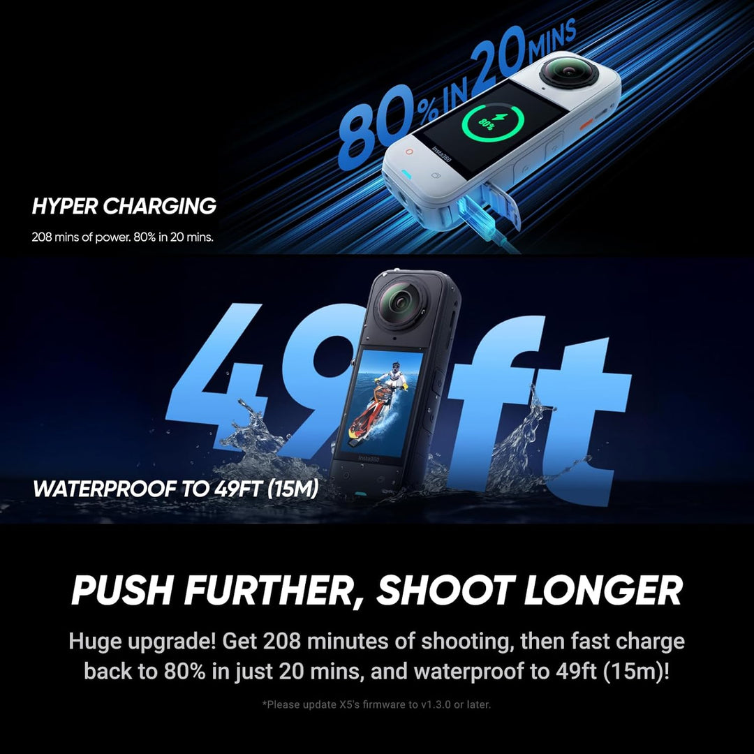 Insta360 X5 Satinweiss - wasserdichte 8K 360°-Action-Cam, Spitze bei wenig Licht, Unsichtbarer Selfi