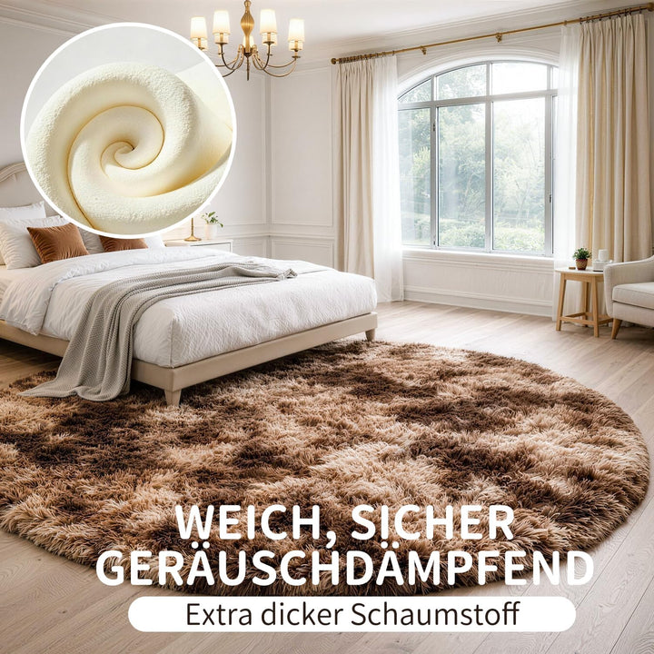 VOFUSHON Teppich Rund Hochflor Teppich Wohnzimmer Teppich Langflor Teppiche für Wohnzimmer flauschig