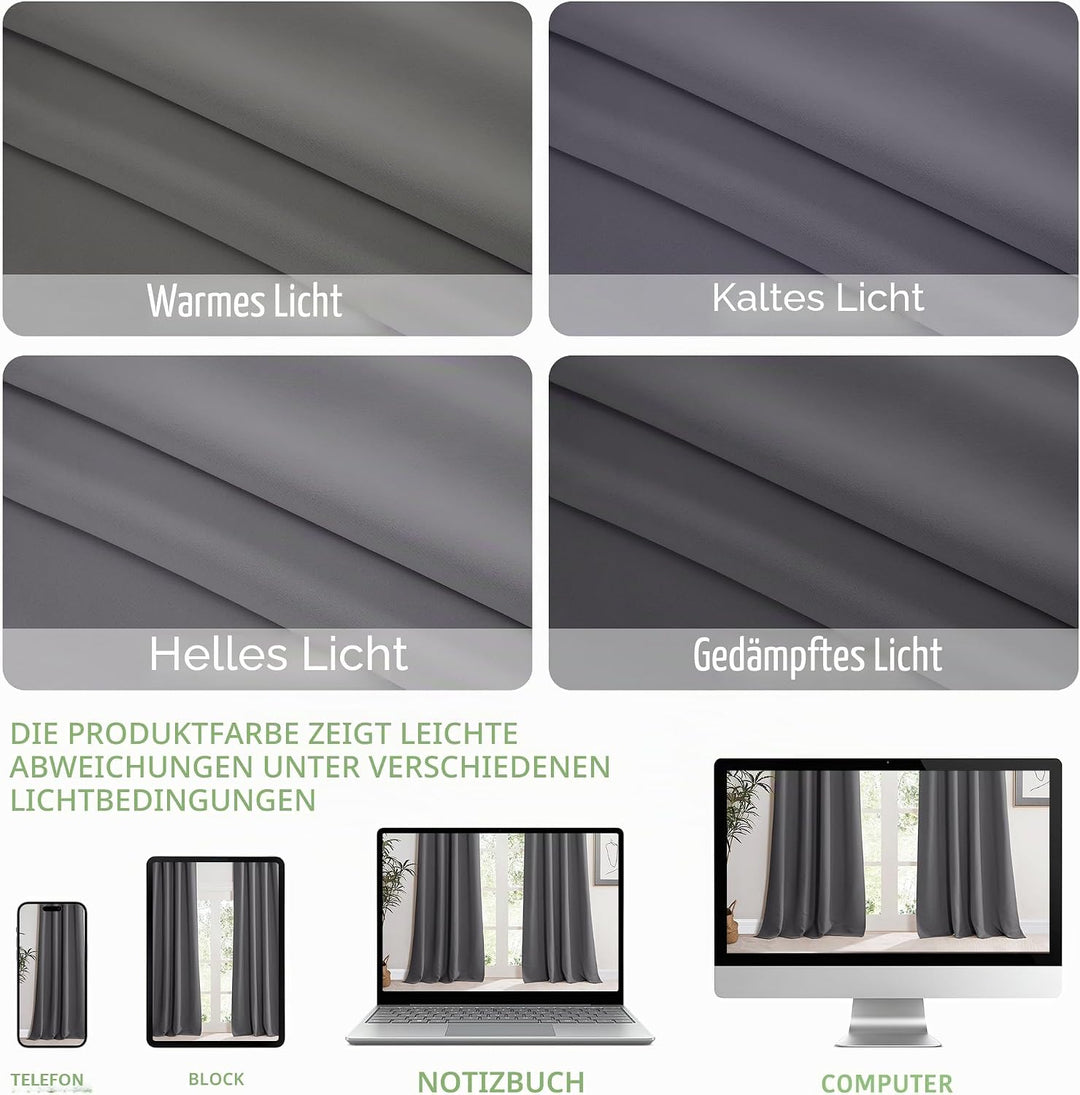 KGORGE Thermo Gardinen für Grosse Fenster Vorhänge Grau Blickdicht Ösenvorhang 2er Set 245 x 200 cm(