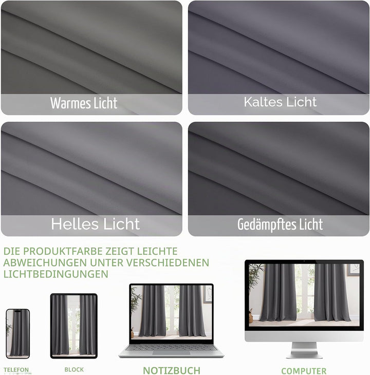 KGORGE Thermo Gardinen für Grosse Fenster Vorhänge Grau Blickdicht Ösenvorhang 2er Set 245 x 200 cm(