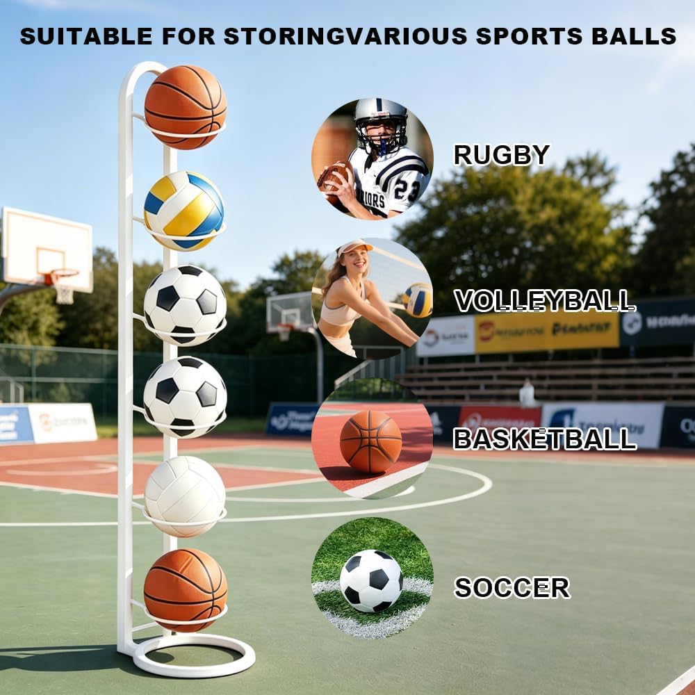 Ballständer, 6 Stufiger Ballhalter aus Metall Ball Aufbewahrung, Vertical Ballregal Football Ständer