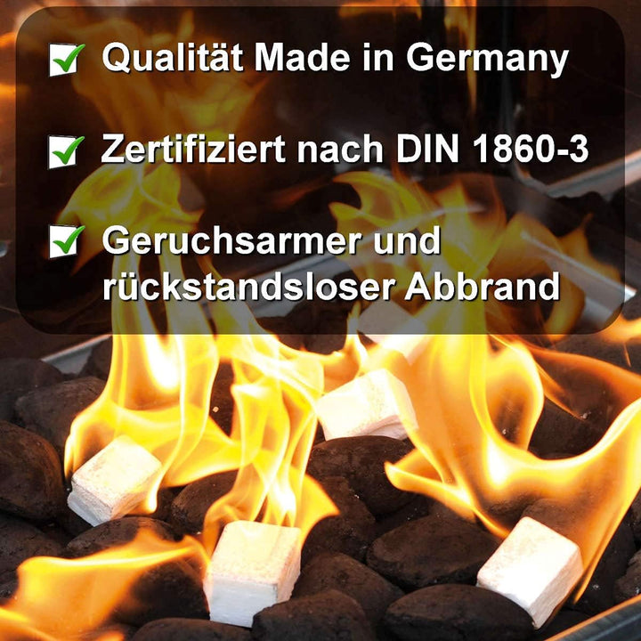 FLAMMBURO 1152 Stück Anzündwürfel Paraffin (12 x 96 Würfel) vom Deutschen Hersteller, Grillanzünder,