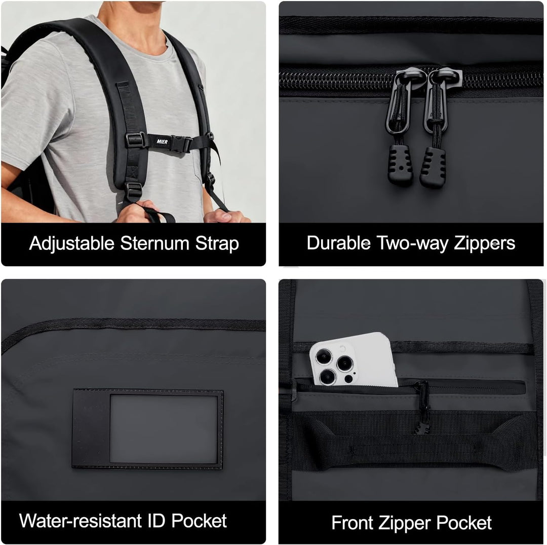 MIER Sporttasche 90L, Reisetasche als Sportrucksack, Schuhfach, Schwarz | 90L Grossraum für lange Re